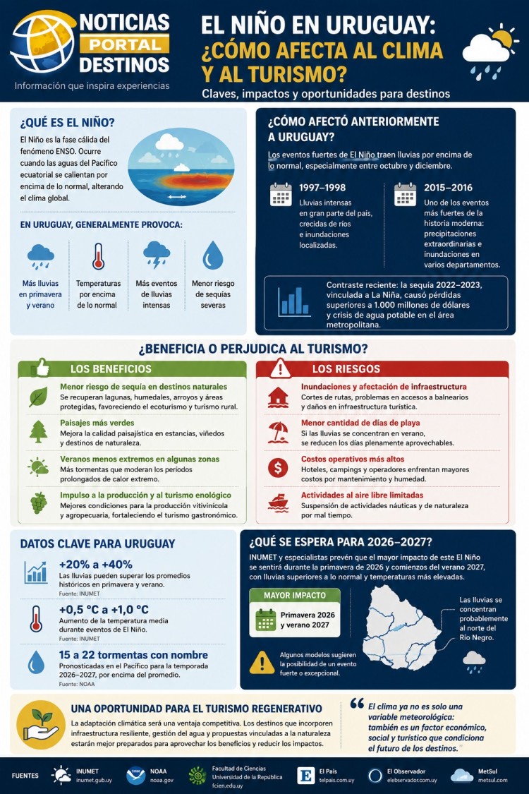 El Ni&ntilde;o en Uruguay: c&oacute;mo afecta al turismo, el clima y los destinos del pa&iacute;s