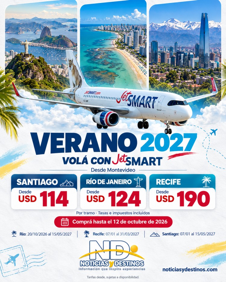 JetSMART: vuelos desde Uruguay desde USD 114 para 2027